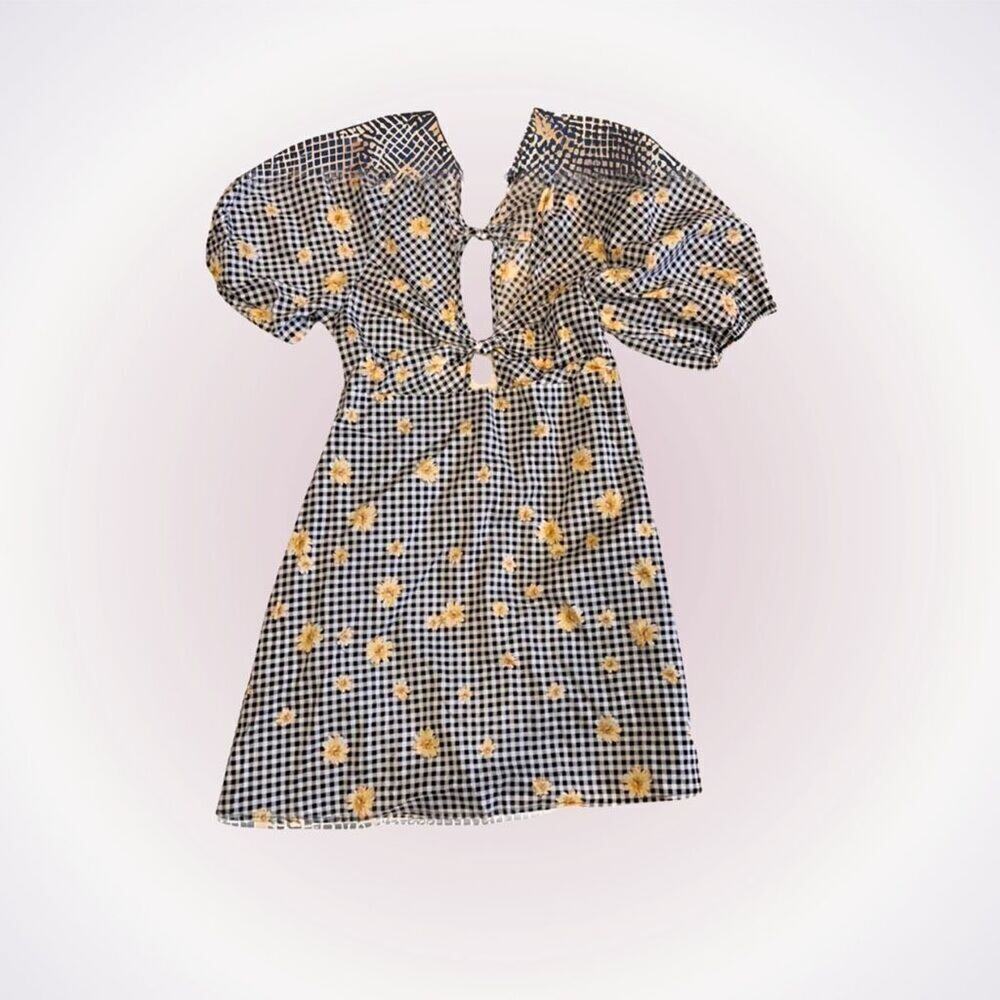 En Saison Lemon & Gingham Puff Sleeve Dress | Sz S, NWT